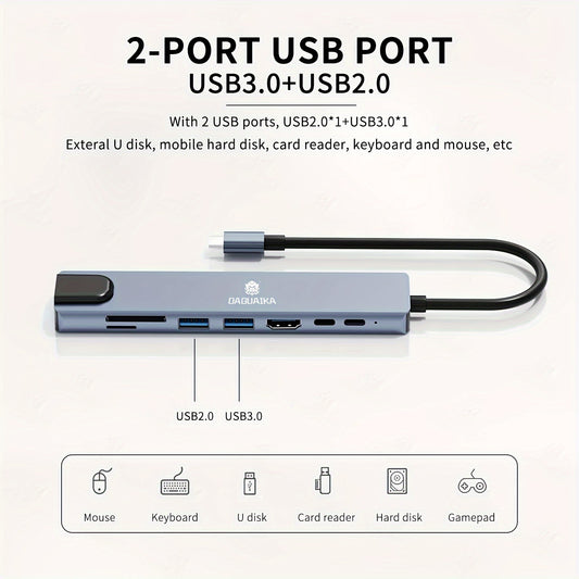 8 in 1 USB C Hub Type C to 4K HDTV Adapter with 100M RJ45 SD/TF Card Reader Fast Charger for MacBook Notebook Windows Laptop Computer