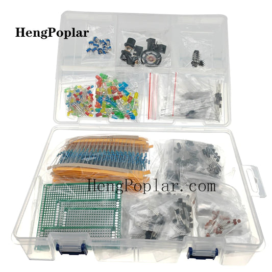 1900 pcs Electronic Component Kit including Assortment + Capacitors + Resistors + LED + Transistors + DC Jacks + PCB +opamp