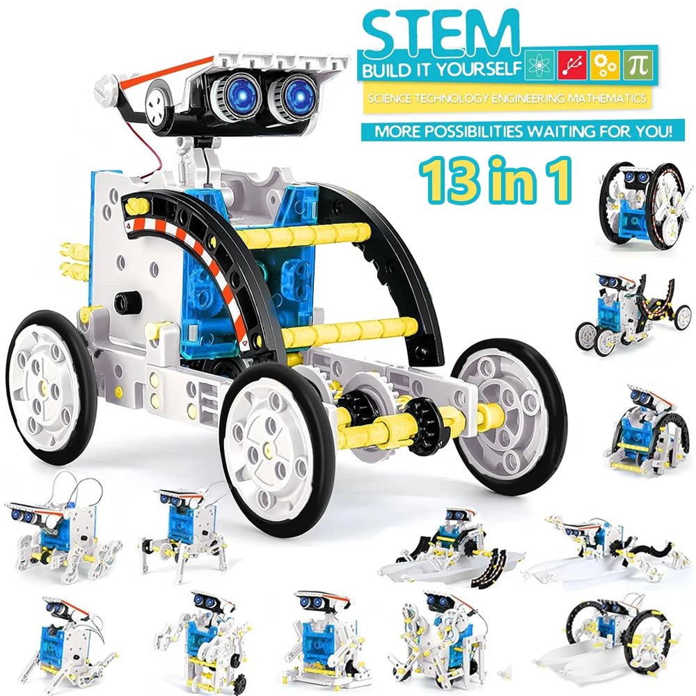 Newest 13 in 1 Solar Robot Kit STEM Educational Toy DIY Science Experiment Technological Gadgets Electric Solar Robots for Kids