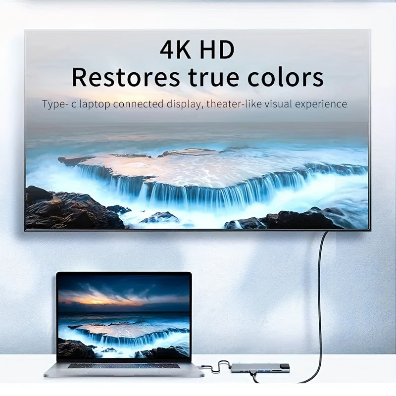 8 in 1 USB C Hub Type C to 4K HDTV Adapter with 100M RJ45 SD/TF Card Reader Fast Charger for MacBook Notebook Windows Laptop Computer