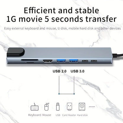 8 in 1 USB C Hub Type C to 4K HDTV Adapter with 100M RJ45 SD/TF Card Reader Fast Charger for MacBook Notebook Windows Laptop Computer