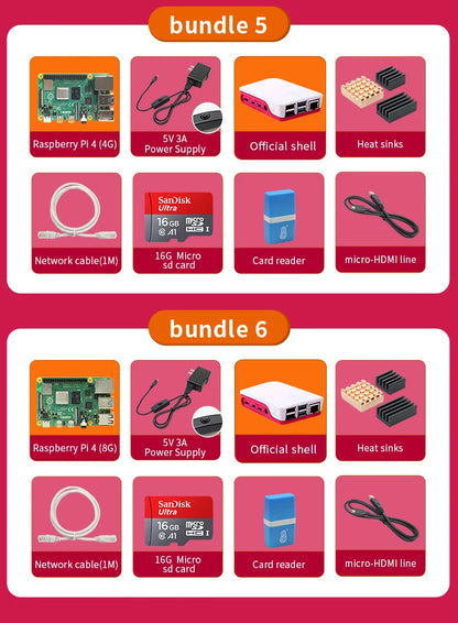 Raspberry Pi 4 kit 2GB 4GB 8GB RAM board + 5MP camera + acrylic box + power supply + card + radiator for Raspberry Pi 4 type B l
