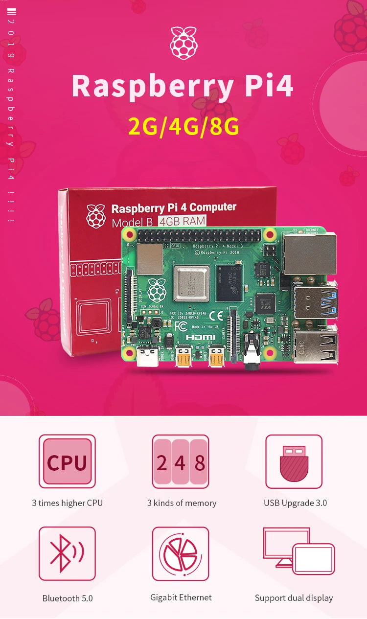Raspberry Pi 4 kit 2GB 4GB 8GB RAM board + 5MP camera + acrylic box + power supply + card + radiator for Raspberry Pi 4 type B l
