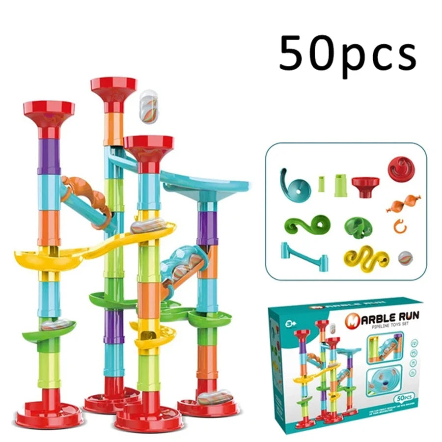 DIY Construction Marble Run Race Track Building Blocks Kids 3D Maze Ball Roll Toys Children Christmas Gift 45/93/113/142pcs Set