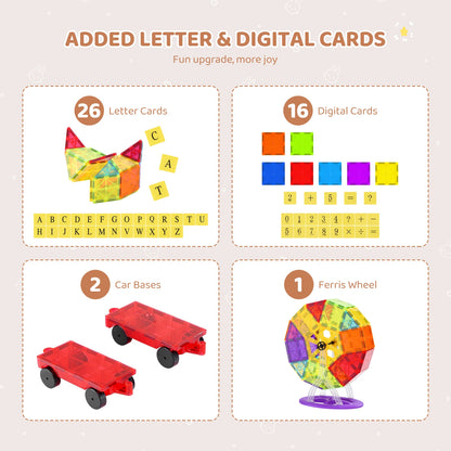 SucceBuy 181PCS Magnetic Tiles for Boys Girls Magnetic Blocks Building Set for Toddlers Educational Toys Kids Montessori Gifts