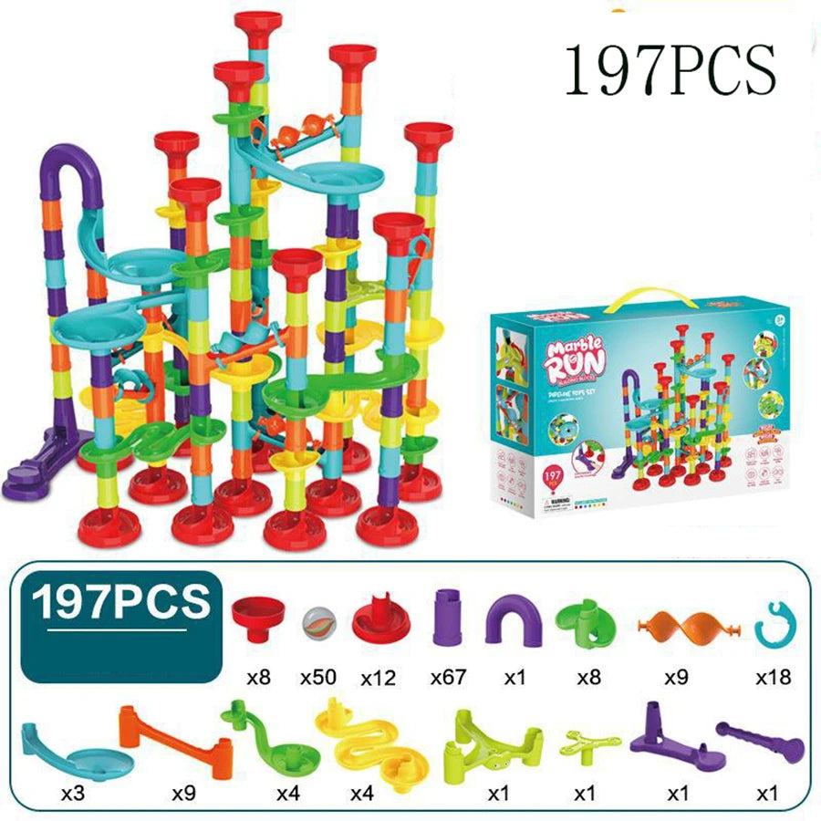 DIY Construction Marble Run Race Track Building Blocks Kids 3D Maze Ball Roll Toys Children Christmas Gift 45/93/113/142pcs Set