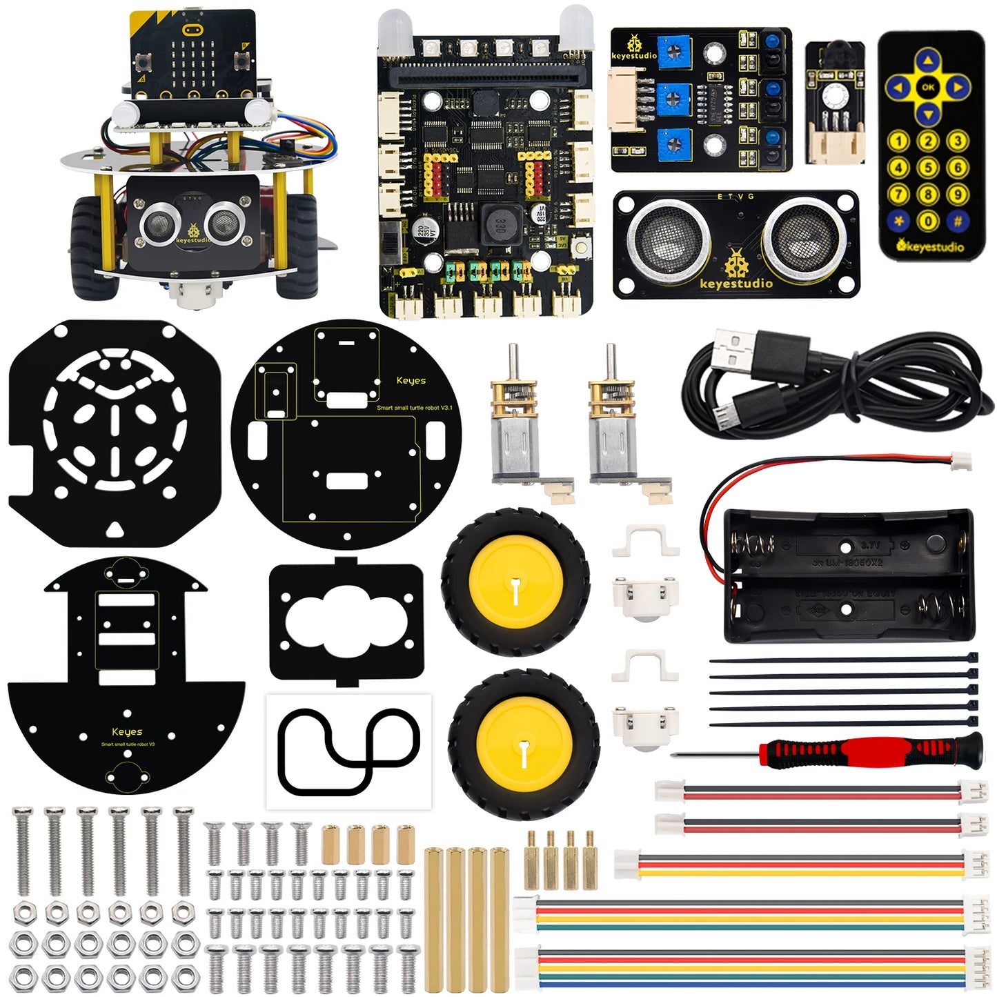 Keyestudio Micro:Bit V2 Robot Car Kit for MicroBit  Smart Robot Car STEM Programmable Electronic Study Kit Kids Educational Toys