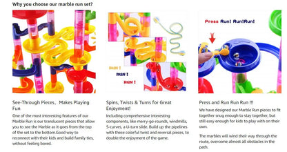 Marble Run Race Track Building Blocks Kids 3D Maze Ball Roll Toy DIY Marble Run Race Coaster Set 80/105/109/133pc Christmas Gift