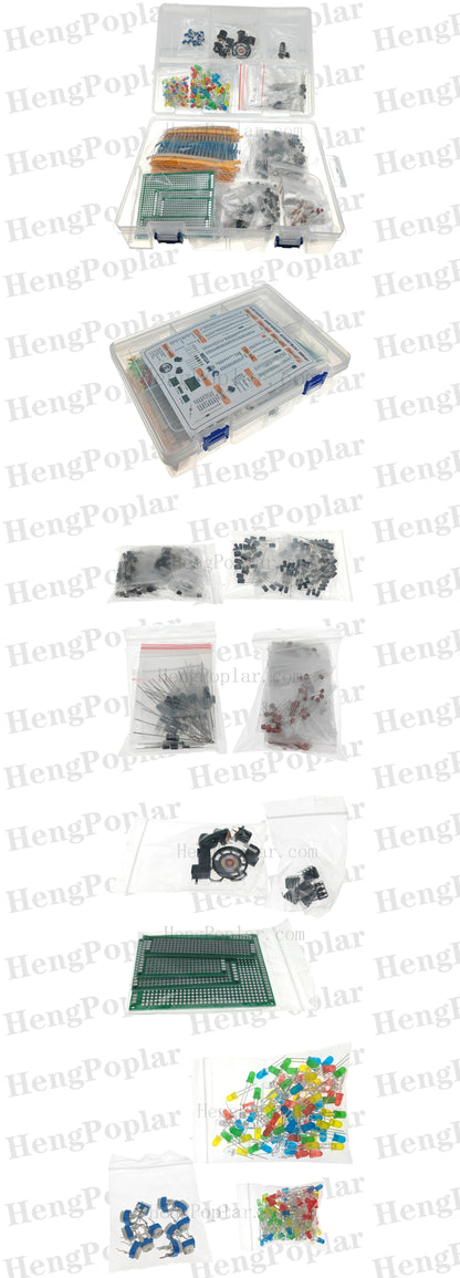 1900 pcs Electronic Component Kit including Assortment + Capacitors + Resistors + LED + Transistors + DC Jacks + PCB +opamp