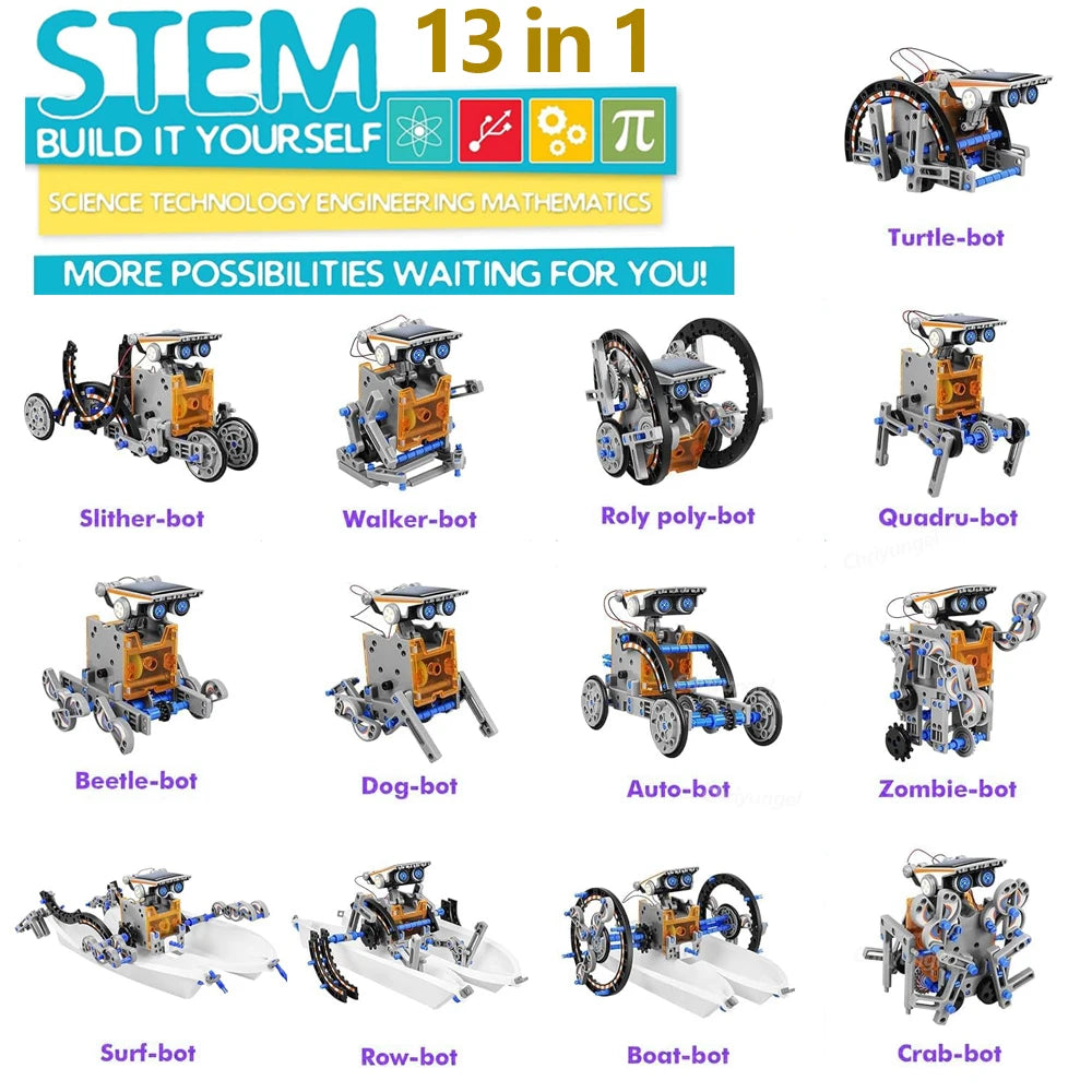 Newest 13 in 1 Solar Robot Kit  STEM Educational Toy DIY Science Experiment Technological Gadgets Electric Solar Robots for Kids