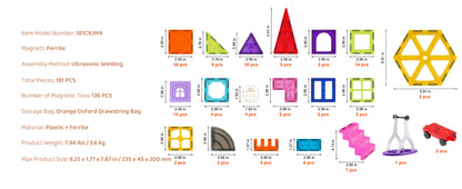 SucceBuy 181PCS Magnetic Tiles for Boys Girls Magnetic Blocks Building Set for Toddlers Educational Toys Kids Montessori Gifts
