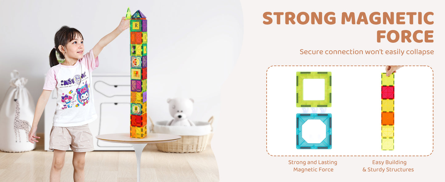 SucceBuy 181PCS Magnetic Tiles for Boys Girls Magnetic Blocks Building Set for Toddlers Educational Toys Kids Montessori Gifts