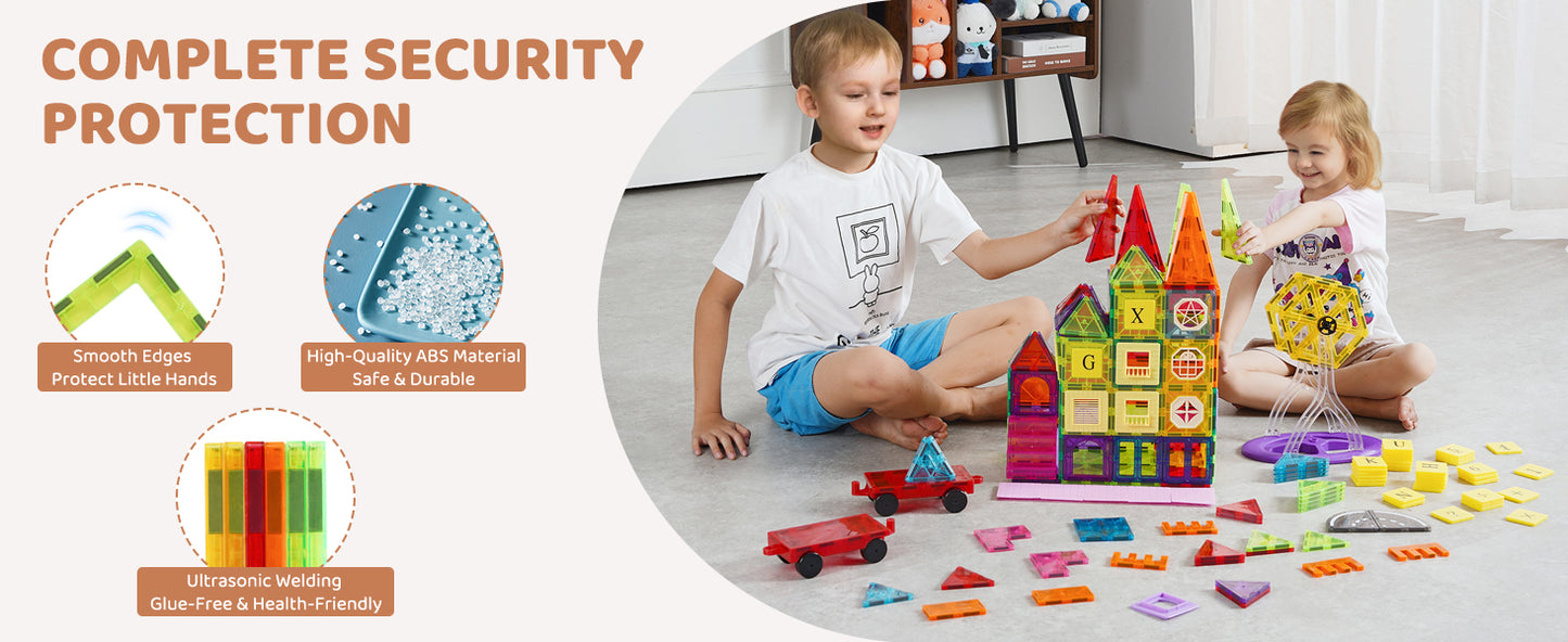 SucceBuy 181PCS Magnetic Tiles for Boys Girls Magnetic Blocks Building Set for Toddlers Educational Toys Kids Montessori Gifts