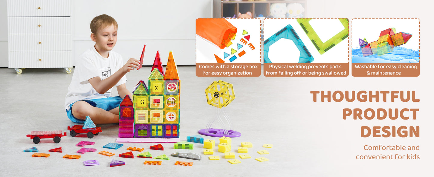 SucceBuy 181PCS Magnetic Tiles for Boys Girls Magnetic Blocks Building Set for Toddlers Educational Toys Kids Montessori Gifts