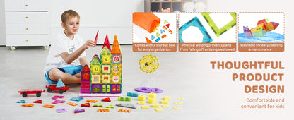 SucceBuy 181PCS Magnetic Tiles for Boys Girls Magnetic Blocks Building Set for Toddlers Educational Toys Kids Montessori Gifts